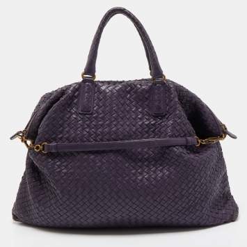 Pre Owned Bottega Veneta Purple Intrecciato Leather Maxi Convertible Tote