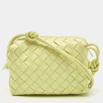 Pre Owned Bottega Veneta Light Green Intrecciato Leather Mini Loop Camera Crossbody Bag