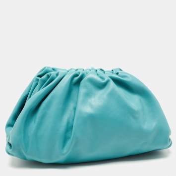 Pre Owned Bottega Veneta Blue Leather Teen Pouch Clutch