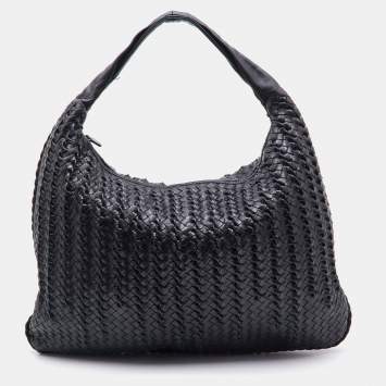 Pre Owned Bottega Veneta Black Intrecciato Twist Leather Maxi Veneta Hobo