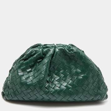 Pre Owned Bottega Veneta Green Intrecciato Leather Teen Pouch