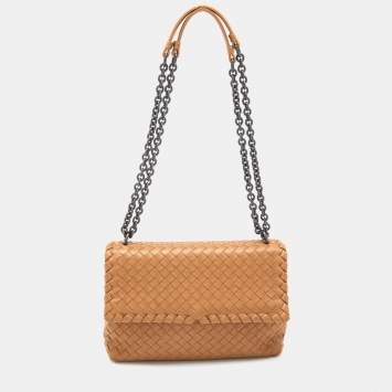 Pre Owned Bottega Veneta Beige Intrecciato Leather Small Olimpia Shoulder Bag