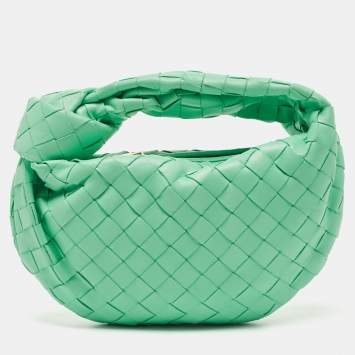 Pre Owned Bottega Veneta Light Green Intrecciato Leather Mini BV Jodie Bag