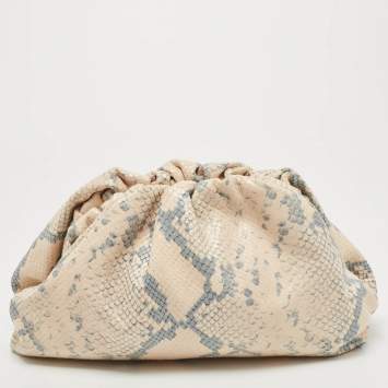 Pre Owned Bottega  Veneta Beige/Blue Python Embossed leather Teen Pouch Clutch