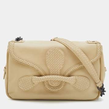 Pre Owned Bottega Veneta Beige Intrecciato Leather Rialto Shoulder Bag