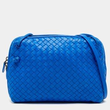 Pre Owned Bottega Veneta Blue Intrecciato Leather Nodini Crossbody Bag