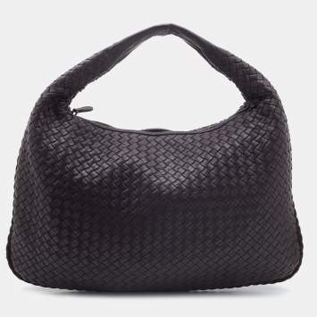 Pre Owned Bottega Veneta Brown Intrecciato Leather Large Veneta Hobo