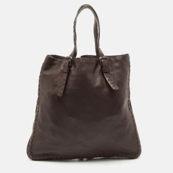 Pre Owned Bottega Veneta Dark Brown Intrecciato Trim Leather Expandable Tote