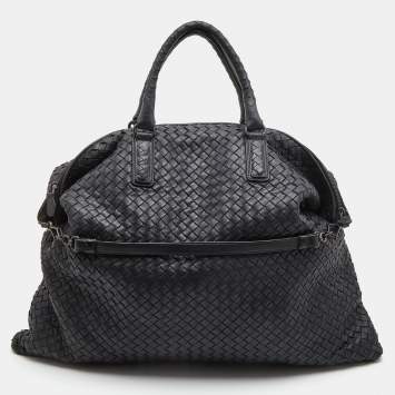 Pre Owned Bottega Veneta Black Intrecciato Leather Maxi Convertible Tote