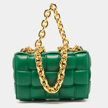 Pre Owned Bottega Veneta Green Padded Leather Chain Cassette Shoulder Bag