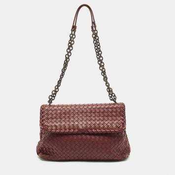 Pre Owned Bottega Veneta Burgundy Intrecciato Leather Olimpia Shoulder Bag