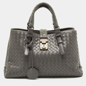 Pre Owned Bottega Veneta Grey Intrecciato Leather Small Roma Tote
