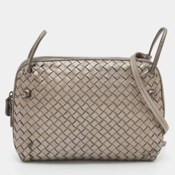 Pre Owned Bottega Veneta Metallic Intrecciato Leather Nodini Crossbody Bag