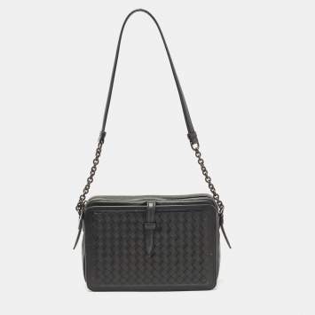 Pre Owned Bottega Veneta Black Intrecciato Leather Camera Shoulder Bag