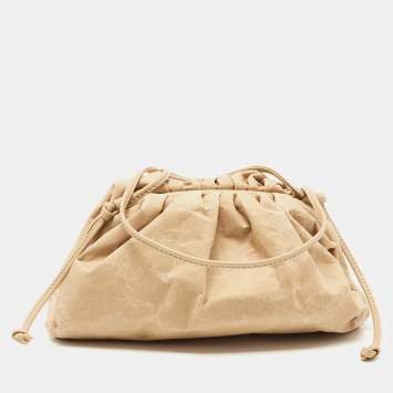 Pre Owned Bottega Veneta Cream Kraft Paper and Leather Mini The Pouch Bag