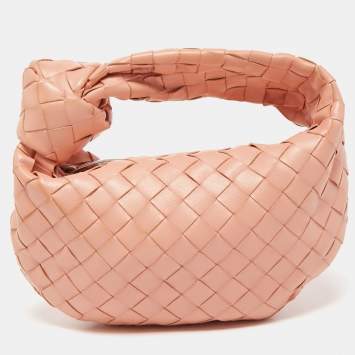 Pre Owned Bottega Veneta Peach Intrecciato Leather Mini Jodie Hobo