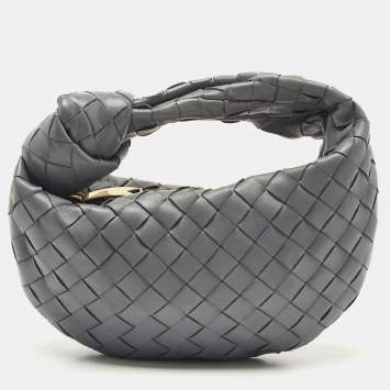 Pre Owned Bottega Veneta Dark Grey Intrecciato Leather Mini Jodie Hobo