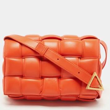 Pre Owned Bottega Veneta Orange Leather Padded Cassette Flap Shoulder Bag