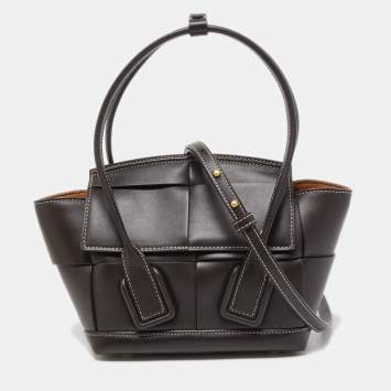 Pre Owned Bottega Veneta Dark Brown Intrecciato Leather Arco Tote