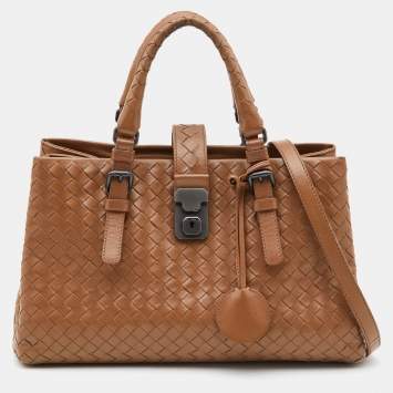 Pre Owned Bottega Veneta Brown Intrecciato Leather Small Roma Tote