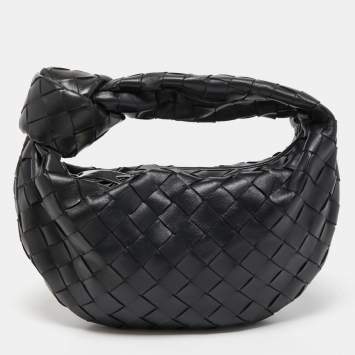 Pre Owned Bottega Veneta Black Intrecciato Leather Mini Jodie Hobo