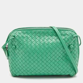 Pre Owned Bottega Veneta Green Intrecciato Leather Nodini Shoulder Bag