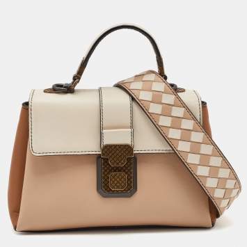 Pre Owned Bottega Veneta Tri Color Leather Mini Piazza Top Handle Bag
