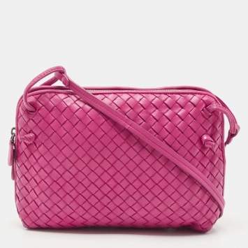 Pre Owned Bottega Veneta Magenta Intrecciato Leather Nodini Crossbody Bag