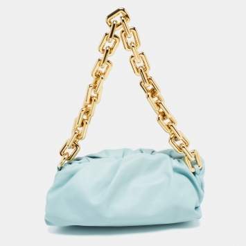 Pre Owned Bottega Veneta Sky Blue Leather Chain Pouch Shoulder Bag