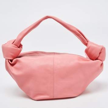 Pre Owned Bottega Veneta Pink Leather Mini Double Knot Hobo