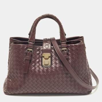 Pre Owned Bottega Veneta Burgundy Intrecciato Leather Small Roma Tote