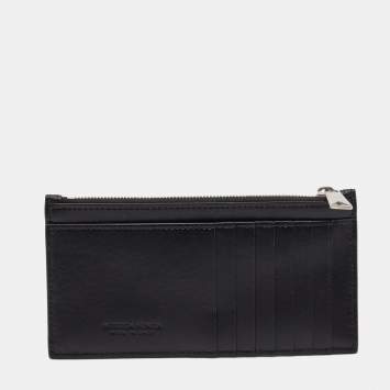 Pre Owned Bottega Veneta Black Intrecciato Leather Zip Card Holder 