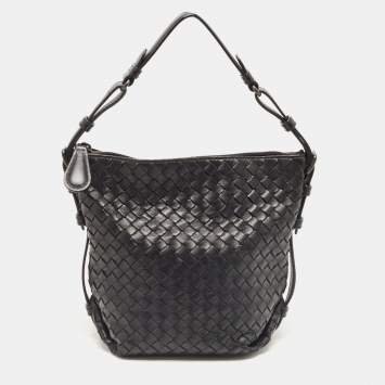 Pre Owned Bottega Veneta Black Intrecciato Leather Small Osaka Bag