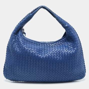 Pre Owned Bottega Veneta Blue Intrecciato Leather Veneta Hobo