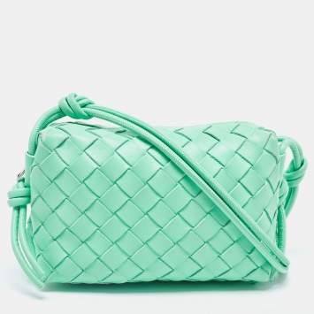 Pre Owned Bottega Veneta Light Green Intrecciato Leather Mini Loop Camera Crossbody Bag