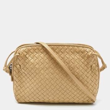 Pre Owned Bottega Veneta Beige Intrecciato Leather Nodini Crossbody Bag