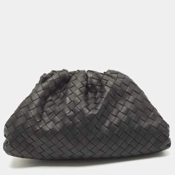 Pre Owned Bottega Veneta Black Intrecciato Leather The Pouch Clutch