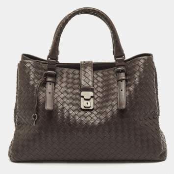 Pre Owned Bottega Veneta Cocoa Intrecciato Leather Large Roma Tote