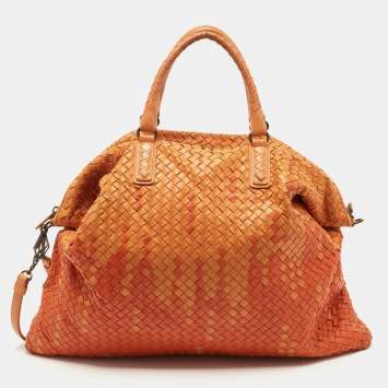 Pre Owned Bottega Veneta Ombre Orange Intrecciato Leather Maxi Convertible Tote