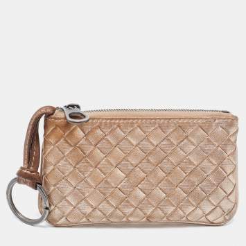 Pre Owned Bottega Veneta Rose Gold Intrecciato Leather Coin Purse