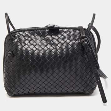 Pre Owned Bottega Veneta Black Intrecciato Leather Nodini Crossbody Bag