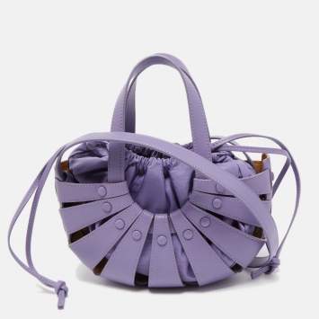 Pre Owned Bottega Veneta Purple Leather Small Shell Bag
