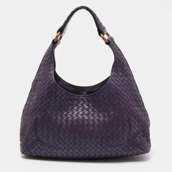 Pre Owned Bottega Veneta Purple Intrecciato Leather New Ball Hobo