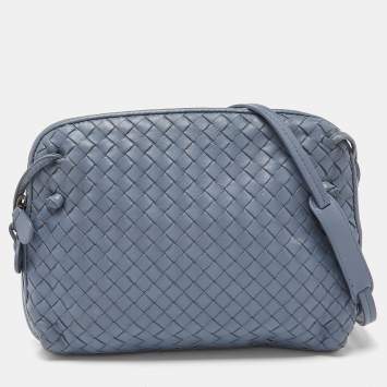 Pre Owned Bottega Veneta Blue Intrecciato Leather Nodini Crossbody Bag