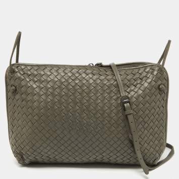 Pre Owned Bottega Veneta Grey Intrecciato Leather Large Nodini Crossbody Bag