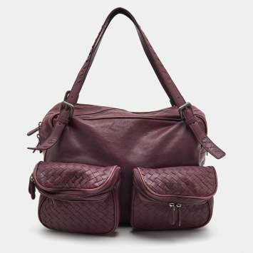 Pre Owned Bottega Veneta Purple Intrecciato Leather Front Pocket Satchel