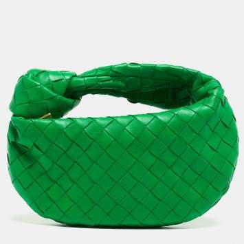 Pre Owned Bottega Veneta Green Intrecciato Leather Mini Jodie Hobo