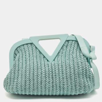 Pre Owned Bottega Veneta Light Green Woven Leather Medium Point Shoulder Bag
