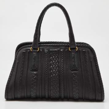 Pre Owned Bottega Veneta Black Intrecciato Leather Satchel