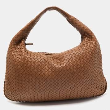 Pre Owned Bottega Veneta Brown Intrecciato Leather Large Veneta Hobo